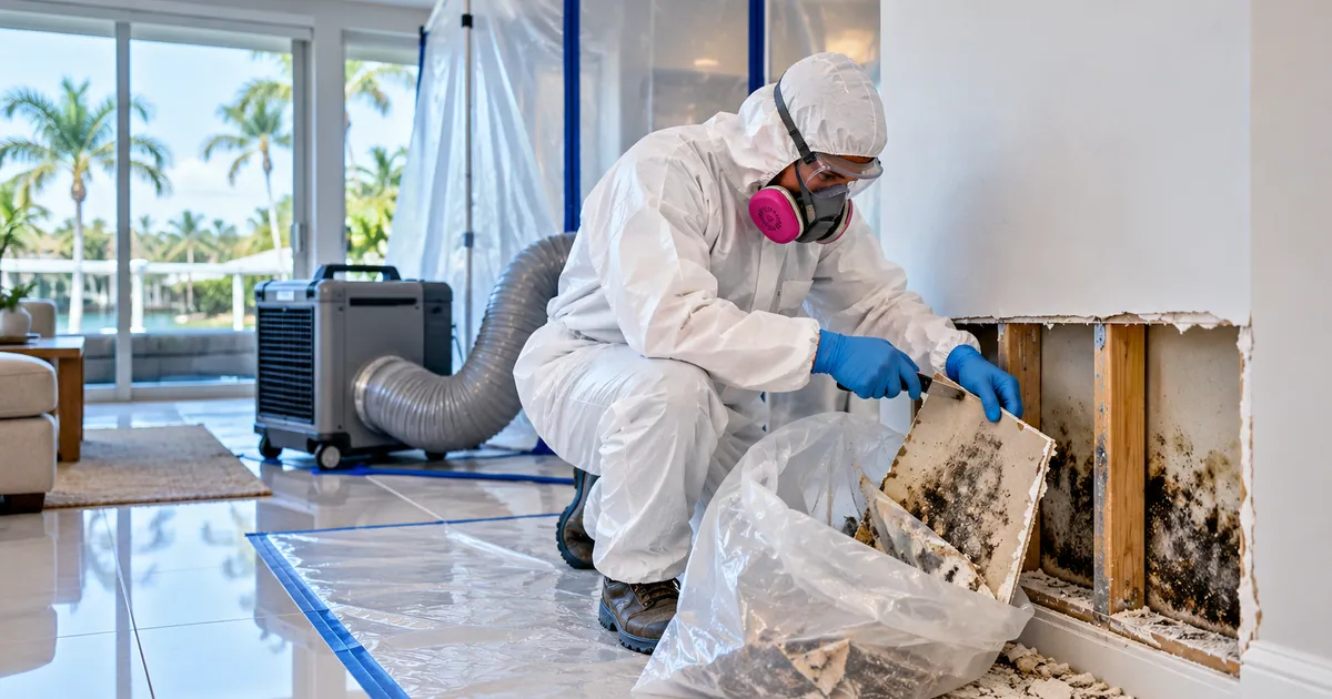 Vacancy-Ready Mold Removal in Haverhill, FL — technician removing mold under containment